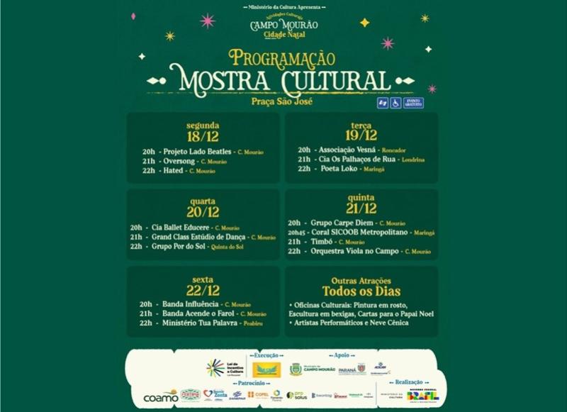 Três shows marcam a abertura da Mostra Cultural em Campo Mourão nesta segunda-feira, 18