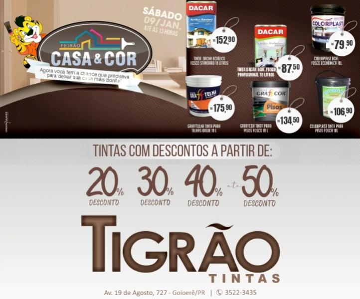 Feirão Casa & Cor é na Tigrão Tintas de Goioerê com descontos de até 50% somente neste sábado, 09