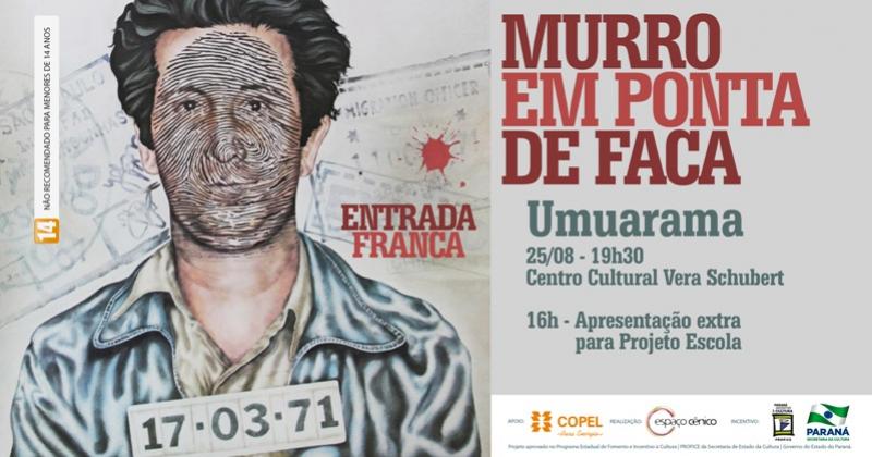 Espetculo teatral Murro em Ponta de Faca, sera realizado nesta sexta-feira, 25 no Centro Cultural Schubert - entrada franca