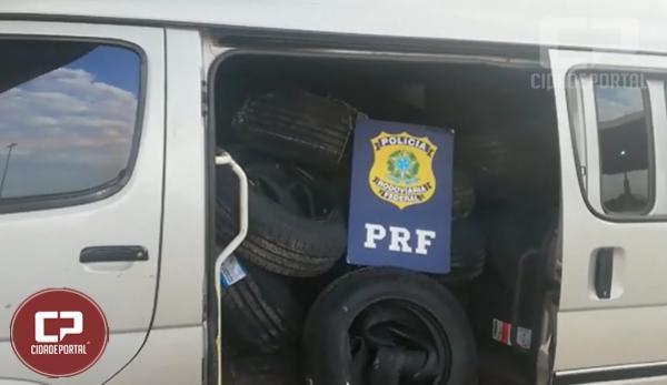 PRF apreende 175 pneus dentro de van em Guara