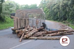 Casal de Umuarama morre aps carreta com toras tombar na pista prximo de Pitanga