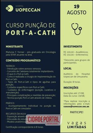 Curso de puno port-a-cath ser realizado em Umuarama, promovido pelo Hospital Uopeccan e as inscries j esto abertas