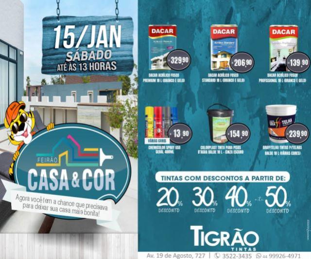 Feirão Casa & Cor é na Tigrão Tintas de Goioerê com descontos de até 50% somente neste sábado, 15