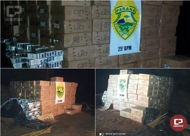 Policiais Militares do 25 BPM apreenderam cerca de 350 caixas de cigarros contrabandeados