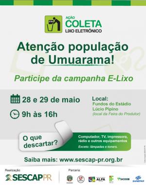 Campanha recolher lixo eletrnico nos dias 28 e 29 em Umuarama