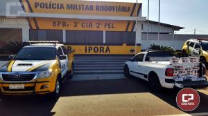 Polcia Rodoviria Estadual de Ipor apreende automvel carregado de cigarros contrabandeados