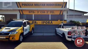 Polcia Rodoviria Estadual de Ipor apreende automvel carregado de cigarros contrabandeados