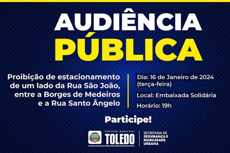Municpio de Toledo convida moradores do Jardim Gisela para audincia pblica no dia 16 de Janeiro