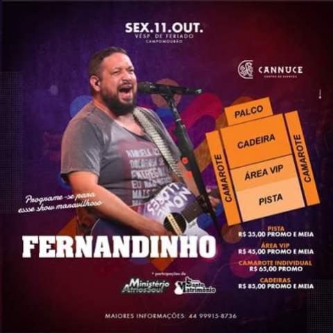 Show do cantor gospel Fernandinho nesta sexta, 11, no Cannuce Eventos de Campo Mouro