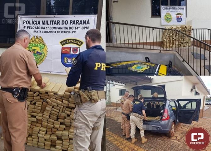 PRF e PM de Santa Terezinha de Itaipu apreendem 347 kg de maconha em Veculo