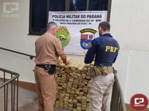 PRF e PM de Santa Terezinha de Itaipu apreendem 347 kg de maconha em Veculo