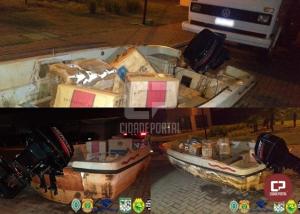 PF e BPFron apreendem embarcao carregada com cigarros contrabandeados em Pato Bragado