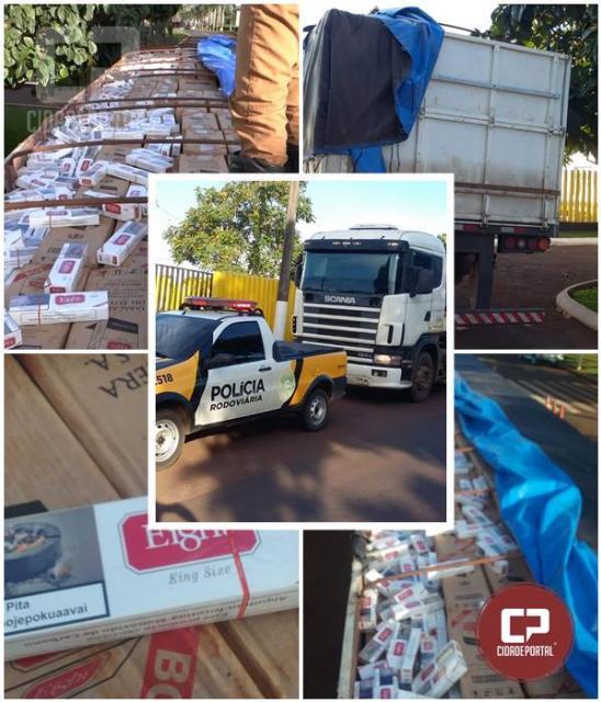 Polcia Rodoviria Estadual de Santa Helena apreende carreta com 600 caixas de cigarro