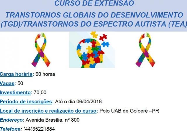 Curso de Extenso: Transtornos Globais do Desenvolvimento (TGD) Transtornos do Espectro Autista
