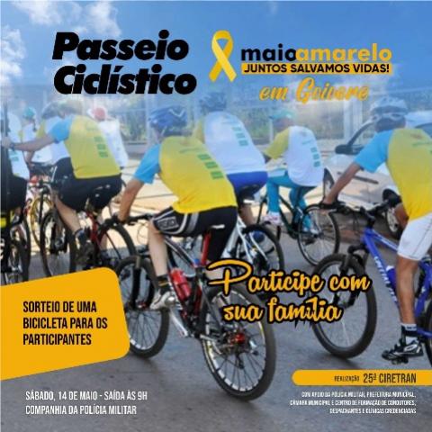 Passeio Ciclístico "Maio Amarelo - Juntos Salvamos Vidas" em Goioerê será neste sábado, 14