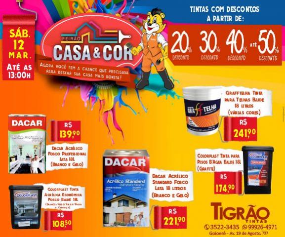 Feirão Casa & Cor - Descontos de até 50% na Tigrão Tintas de Goioerê neste sábado, 12