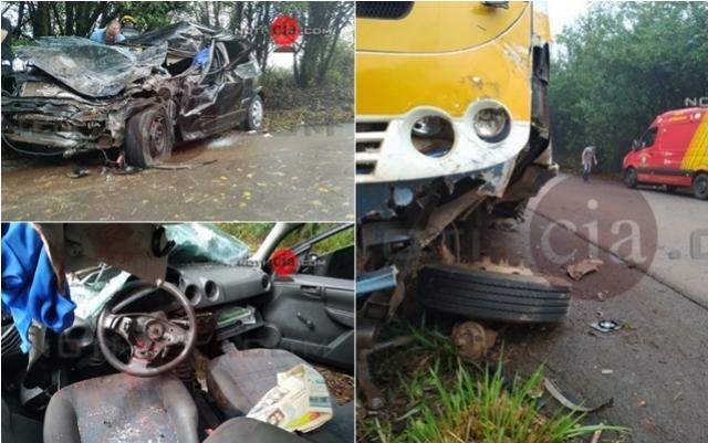 Cidade Gacha: Coliso frontal entre nibus e carro deixa condutor em estado grave na PR-082