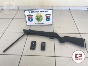Policiais Militares de Moreira Sales apreendem uma espingarda adaptada e celulares produto de furto